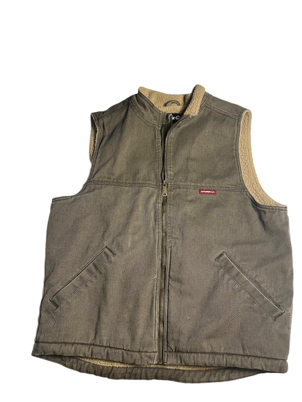 Wolverine Mens L  brown/gray Sherpa-Lined Full-Zip Vest Pocket Durable Workwear